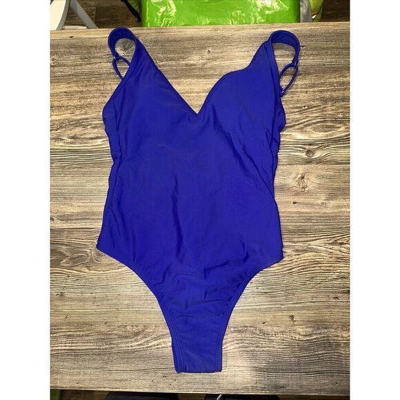 Women's V-Neck Over the Shoulder High Leg One Piece Swimsuit - Kona Sol Blue M.Z - Picture 1 of 5